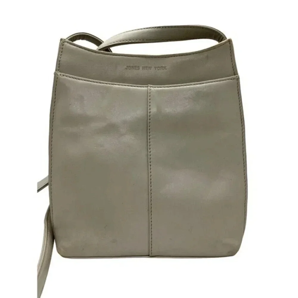 Jones New York Vintage Leather Shoulder Bag Slim Purse Bone​​​‎